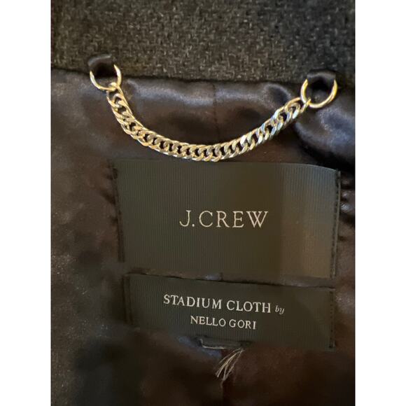 J. Crew Stadium Cloth Dark Gray Wool Blend Hooded Leather Trimmed Coat Large - Picture 6 of 9